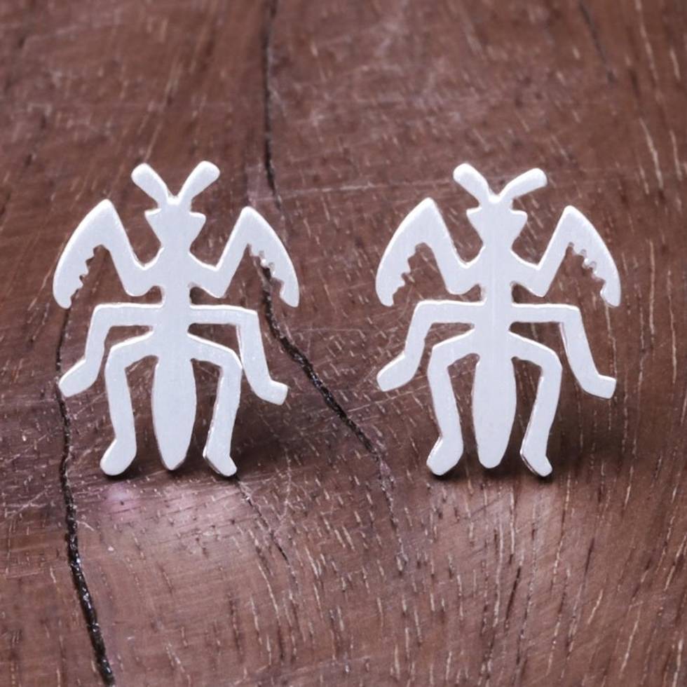 Sterling Silver Praying Mantis Stud Earrings from Thailand 'Praying Mantis'