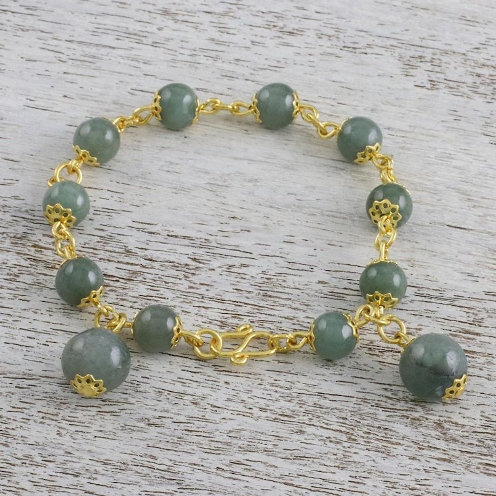 18K Gold Plated Jade Link Bracelet with Hook Clasp 'Jade Deluxe'