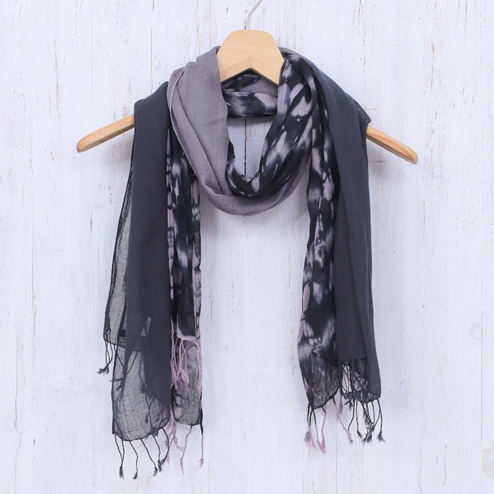 Pair of Cotton Tie-Dye Scarves in Shades of Grey 'Galaxy of Love'