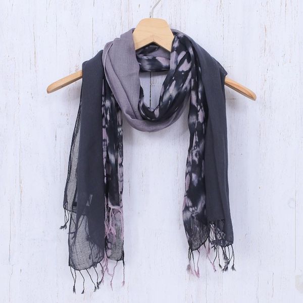 Alternate image for Pair of Cotton Tie-Dye Scarves in Shades of Grey Galaxy of Love