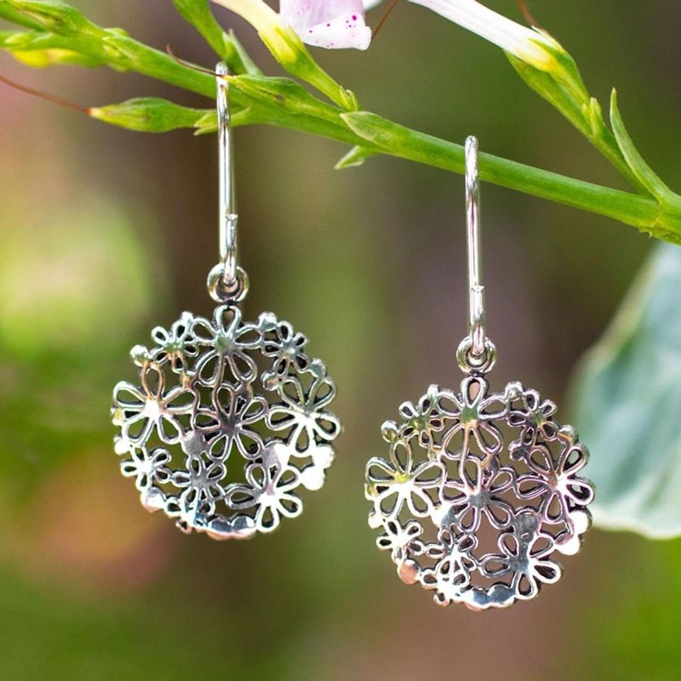 Unique Floral Sterling Silver Dangle Earrings 'Hydrangea'