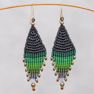 Alternate image for Diamond-Shaped Hand-Knotted Dangle Earrings in Green Boho Diamonds in Green