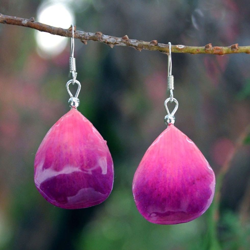 Orchid Petal Dangle Earrings 'Chiang Mai Kiss'