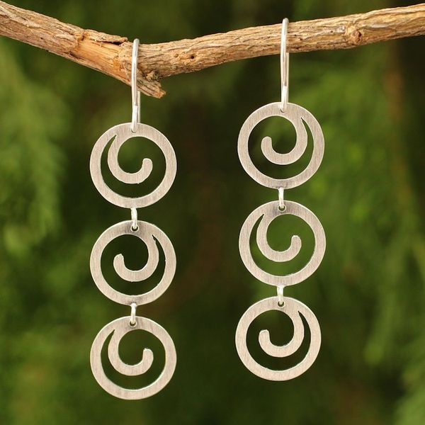 Alternate image for Handcrafted Modern Sterling Silver Dangle Earrings Endless Energy