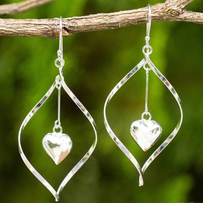 Alternate image for Heart Themed Sterling Silver 925 Dangle Earrings Heart Pendulum