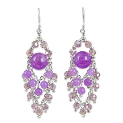 Alternate image for Purple Beaded Chandelier Earrings with Quartz and Glass Brilliant Meteor