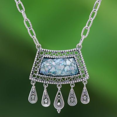 Alternate image for Roman Glass and Silver Necklace Handcrafted in Thailand Ancient Whisper