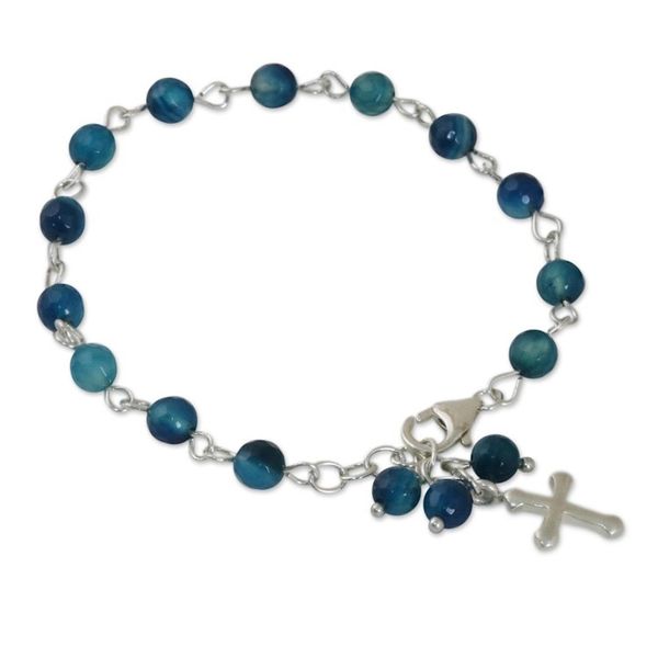 Alternate image for Blue Agate Cross Bracelet from Thailand Cross by the Sea