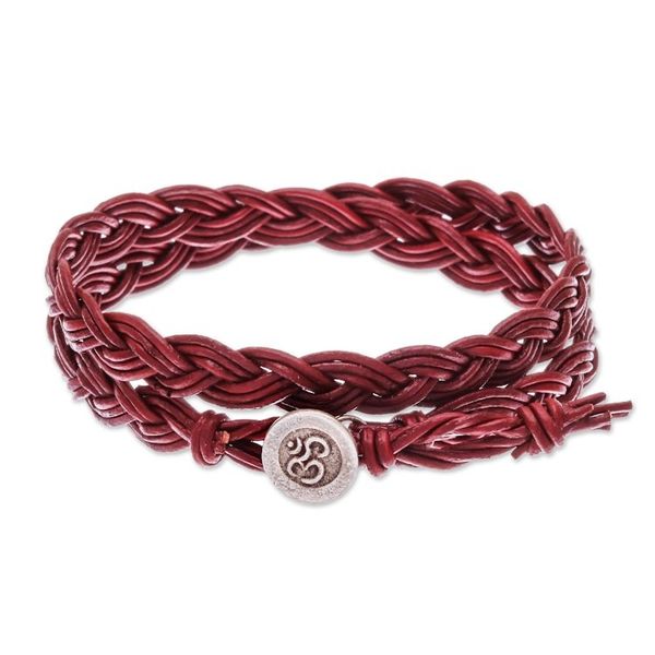 Alternate image for Om Symbol Braided Leather Wrap Bracelet Pa Sak Braid