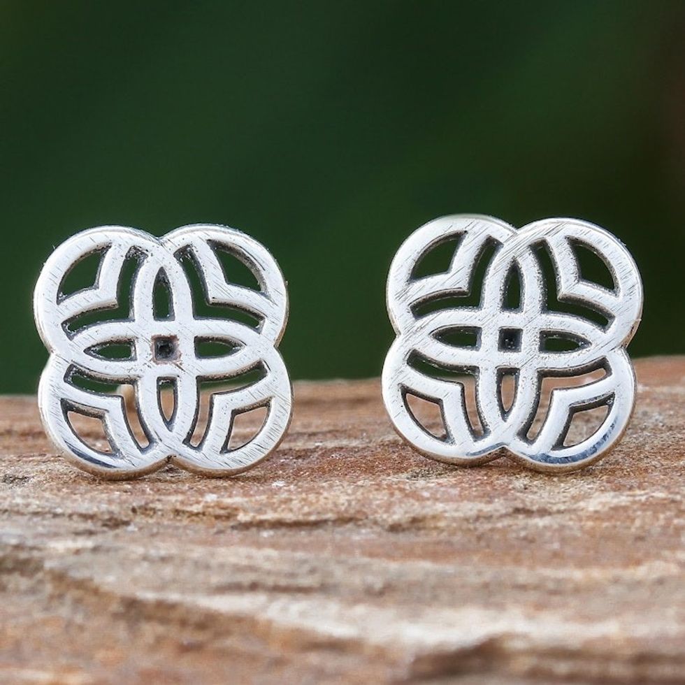 Sterling Silver Stud Earrings with Intricate Openwork 'Blissful Intricacy'