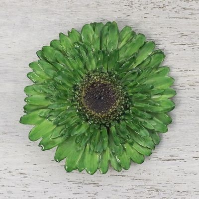 Alternate image for Natural Gerbera Flower Brooch in Moss Green from Thailand Splendid Petals in Moss Green