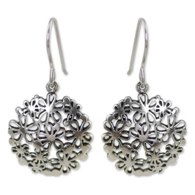 Alternate image for Unique Floral Sterling Silver Dangle Earrings Hydrangea