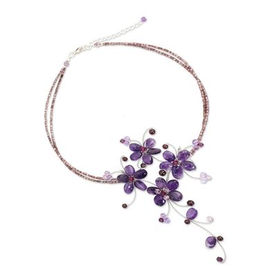Alternate image for Handmade Amethyst and Garnet Floral Necklace Refinement
