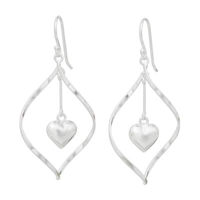 Alternate image for Heart Themed Sterling Silver 925 Dangle Earrings Heart Pendulum