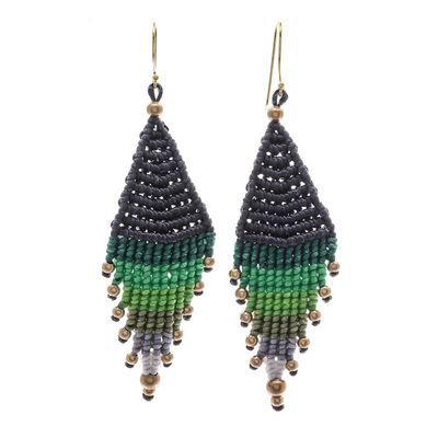 Alternate image for Diamond-Shaped Hand-Knotted Dangle Earrings in Green Boho Diamonds in Green