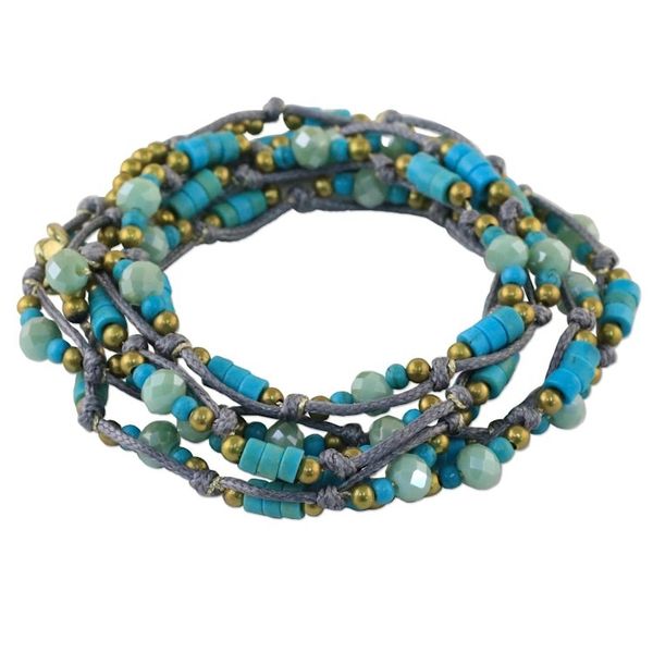 Alternate image for Light Blue Calcite Beaded Wrap Bracelet from Thailand Ocean Party