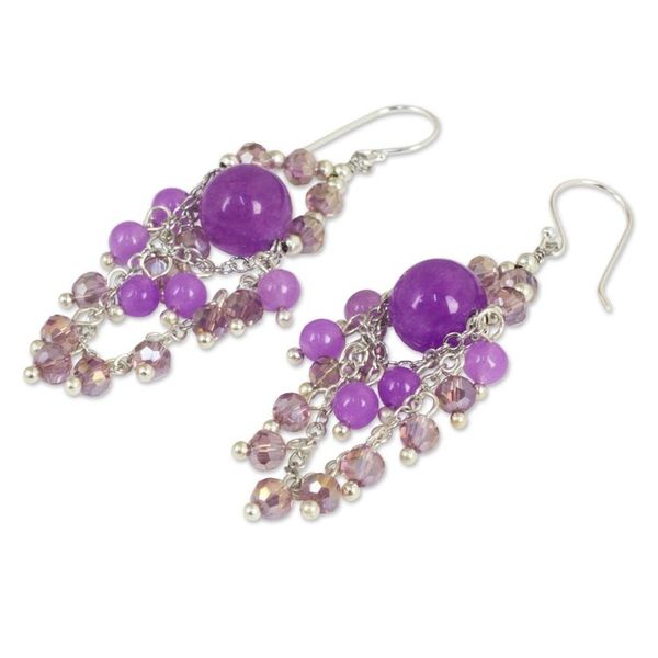 Alternate image for Purple Beaded Chandelier Earrings with Quartz and Glass Brilliant Meteor