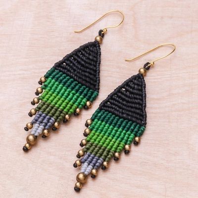 Alternate image for Diamond-Shaped Hand-Knotted Dangle Earrings in Green Boho Diamonds in Green