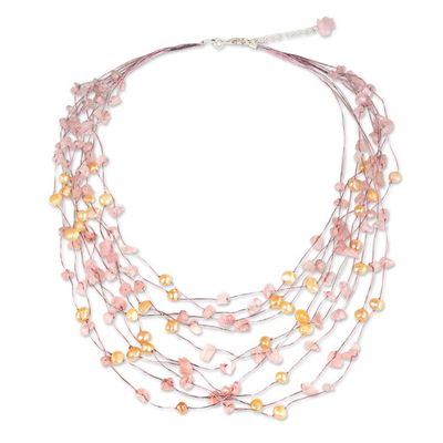 Alternate image for Unique Pearl and Rose Quartz Beaded Necklace Cascade