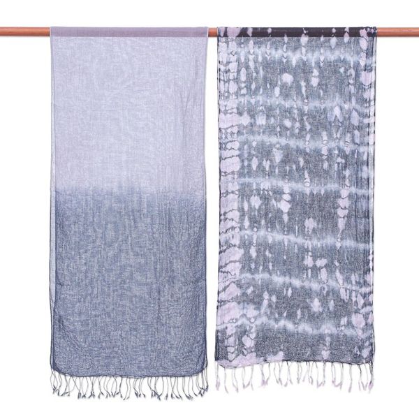 Alternate image for Pair of Cotton Tie-Dye Scarves in Shades of Grey Galaxy of Love