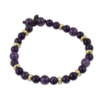 Alternate image for Amethyst and Brass Beaded Bracelet from Thailand Beautiful Thai in Purple
