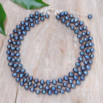 Alternate image for Cultured Pearl Multi-Strand Necklace with Garnet Beads Chic Drops