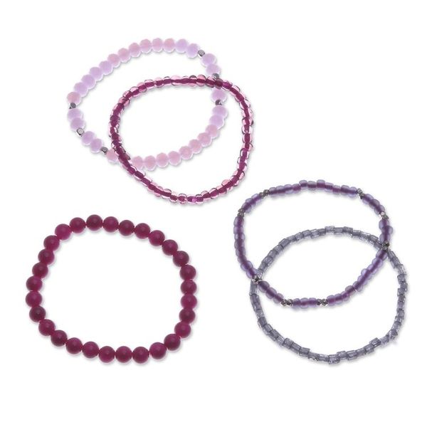 Alternate image for Set of 5 Fuchsia Glass and Brass Beaded Stretch Bracelets Fancy Dream in Fuchsia