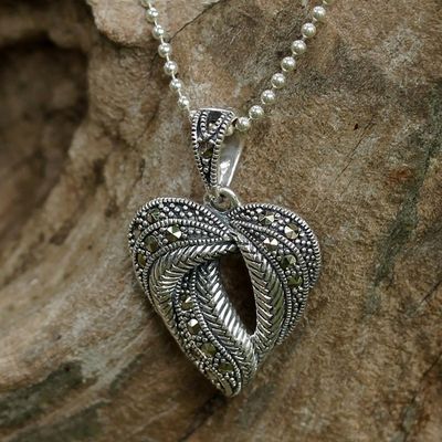 Alternate image for Marcasite Leaf Pendant Necklace from Thailand Natural Heart