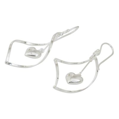 Alternate image for Heart Themed Sterling Silver 925 Dangle Earrings Heart Pendulum