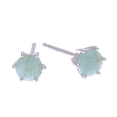 Alternate image for Hand Crafted Emerald and Sterling Silver Stud Earrings Catch a Star in Green