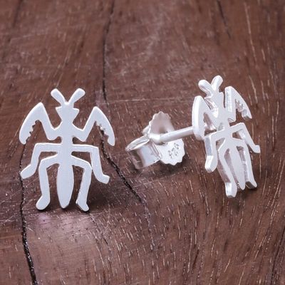 Alternate image for Sterling Silver Praying Mantis Stud Earrings from Thailand Praying Mantis