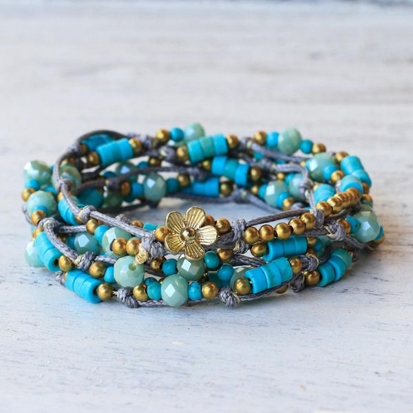 Alternate image for Light Blue Calcite Beaded Wrap Bracelet from Thailand Ocean Party