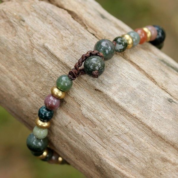 Alternate image for Agate and Brass Beaded Bracelet from Thailand Beautiful Thai