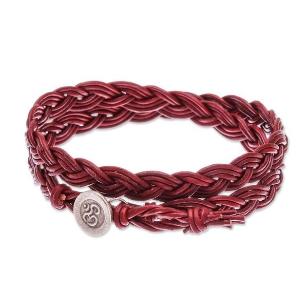 Alternate image for Om Symbol Braided Leather Wrap Bracelet Pa Sak Braid