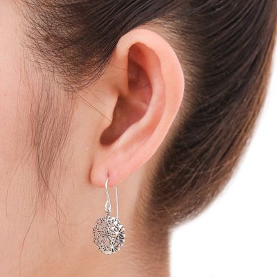 Alternate image for Unique Floral Sterling Silver Dangle Earrings Hydrangea