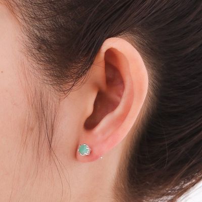 Alternate image for Hand Crafted Emerald and Sterling Silver Stud Earrings Catch a Star in Green