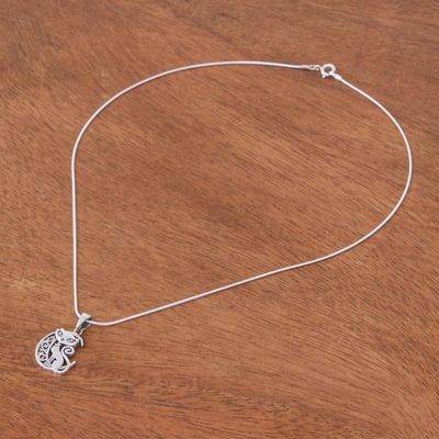 Alternate image for Sterling Silver Cat and Moon Pendant Necklace from Thailand Feline Night