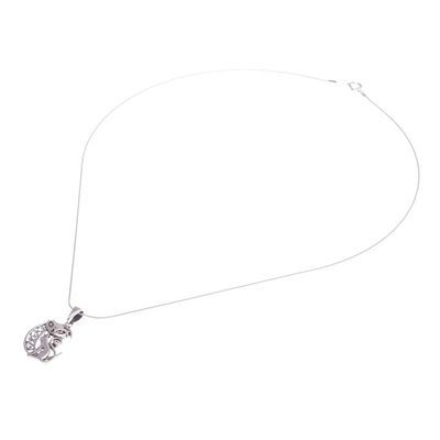 Alternate image for Sterling Silver Cat and Moon Pendant Necklace from Thailand Feline Night