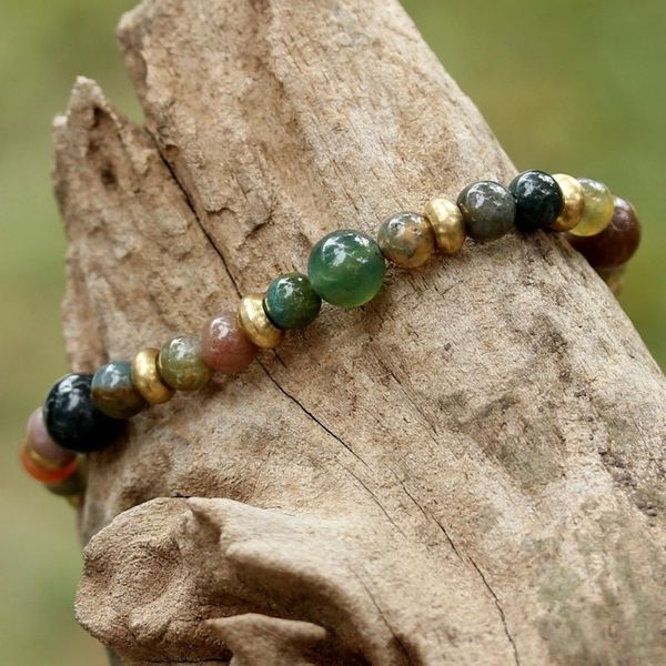 Alternate image for Agate and Brass Beaded Bracelet from Thailand Beautiful Thai
