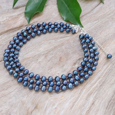 Alternate image for Cultured Pearl Multi-Strand Necklace with Garnet Beads Chic Drops