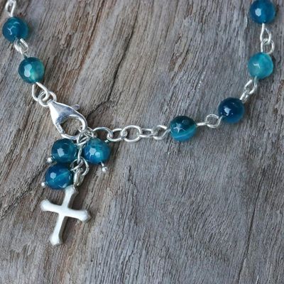 Alternate image for Blue Agate Cross Bracelet from Thailand Cross by the Sea
