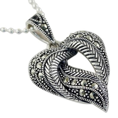 Alternate image for Marcasite Leaf Pendant Necklace from Thailand Natural Heart