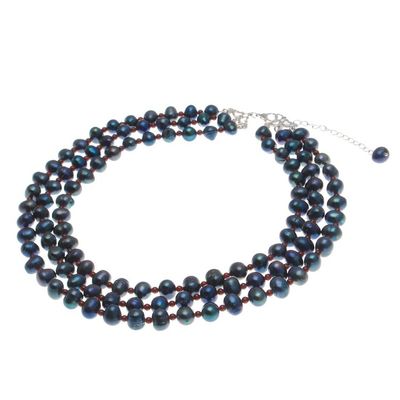 Alternate image for Cultured Pearl Multi-Strand Necklace with Garnet Beads Chic Drops