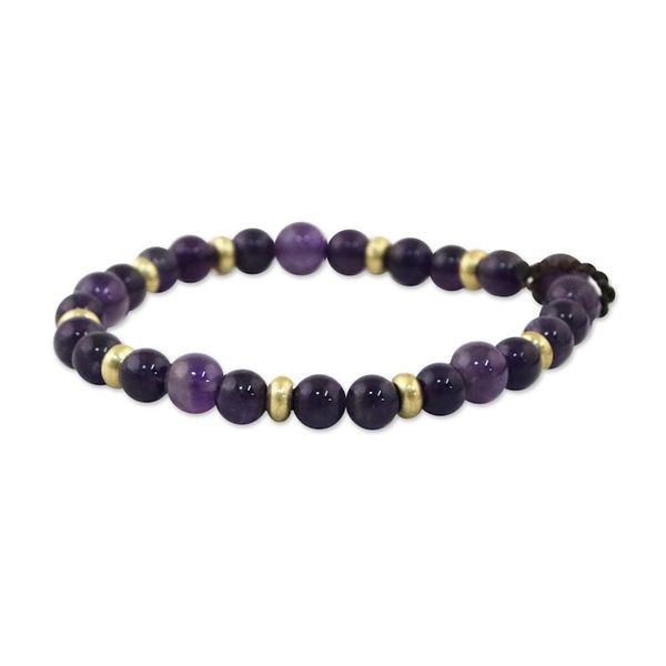 Alternate image for Amethyst and Brass Beaded Bracelet from Thailand Beautiful Thai in Purple