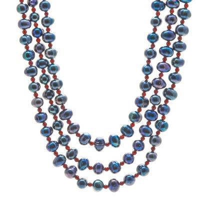 Alternate image for Cultured Pearl Multi-Strand Necklace with Garnet Beads Chic Drops