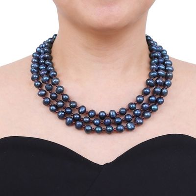 Alternate image for Cultured Pearl Multi-Strand Necklace with Garnet Beads Chic Drops