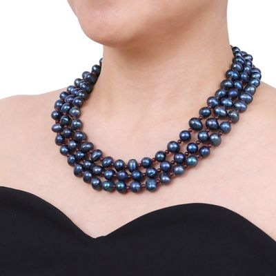 Alternate image for Cultured Pearl Multi-Strand Necklace with Garnet Beads Chic Drops