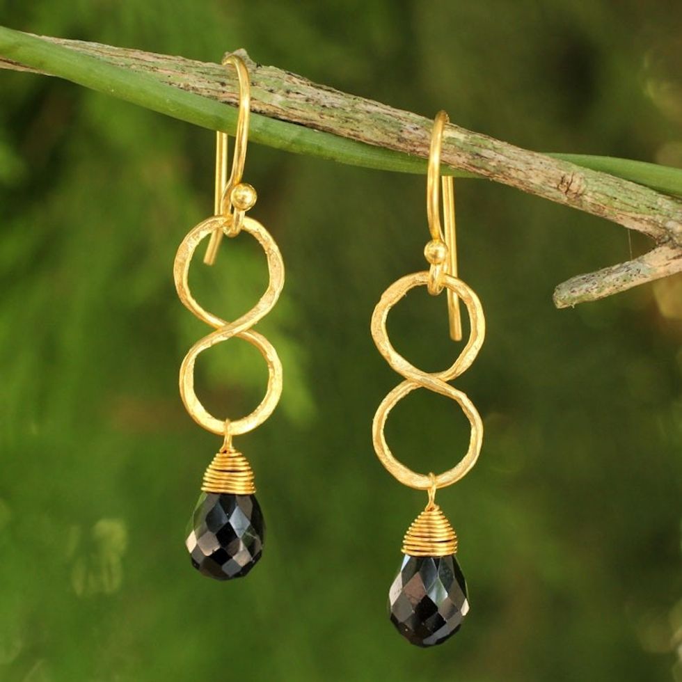 24k Gold Plated Black Onyx Earrings 'Infinity'