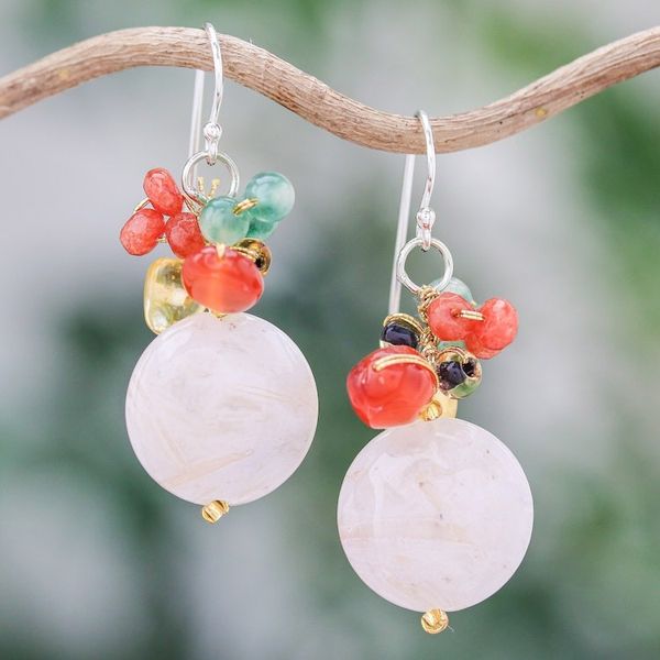Alternate image for Multi-Gemstone Cluster Dangle Earrings in Pink and Golden Pink Champagne