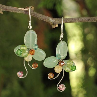 Alternate image for Multi-gemstone Green Earrings Thai Artisan Jewelry Glistening Clover